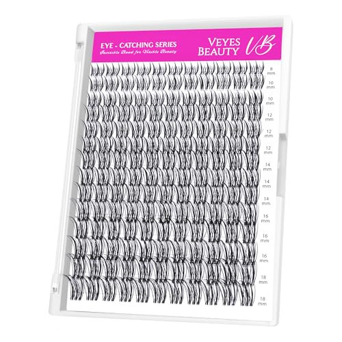 VEYESBEAUTY Lash Clusters Individual Eyelash Extensions Thin & Invisible Band DIY False Eyelashes for Self-application Newbie's Five-Second Series Wispy Lash Tray, Flutter 8-16mm Mixed Length | Amazon (US)
