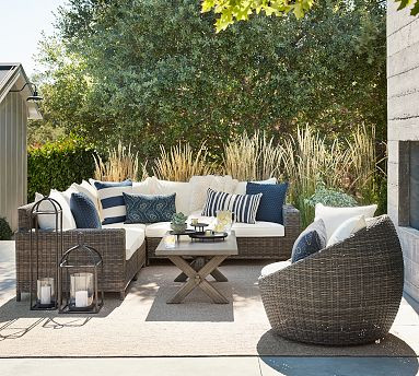 Torrey Wicker 5-Piece Square Arm Outdoor Sectional (101") | Pottery Barn (US)