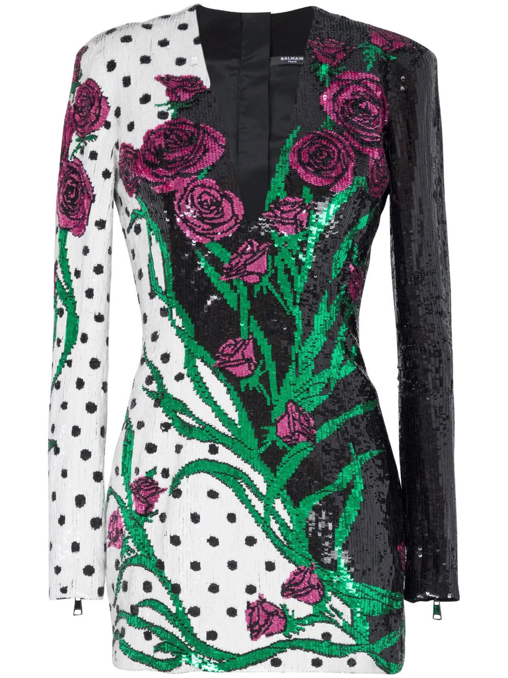 Balmain V-neck sequin minidress - Black | Farfetch Global
