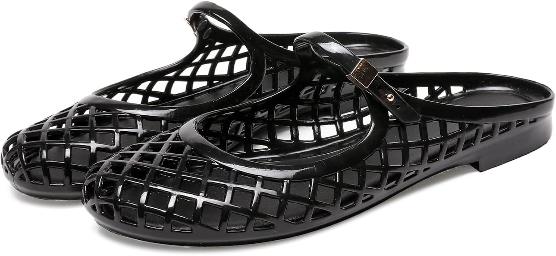 Women's Jelly Mesh Flat Slide Sandals with Adjustable Buckle Strap Fashion Closed Round Toe Comfo... | Amazon (US)
