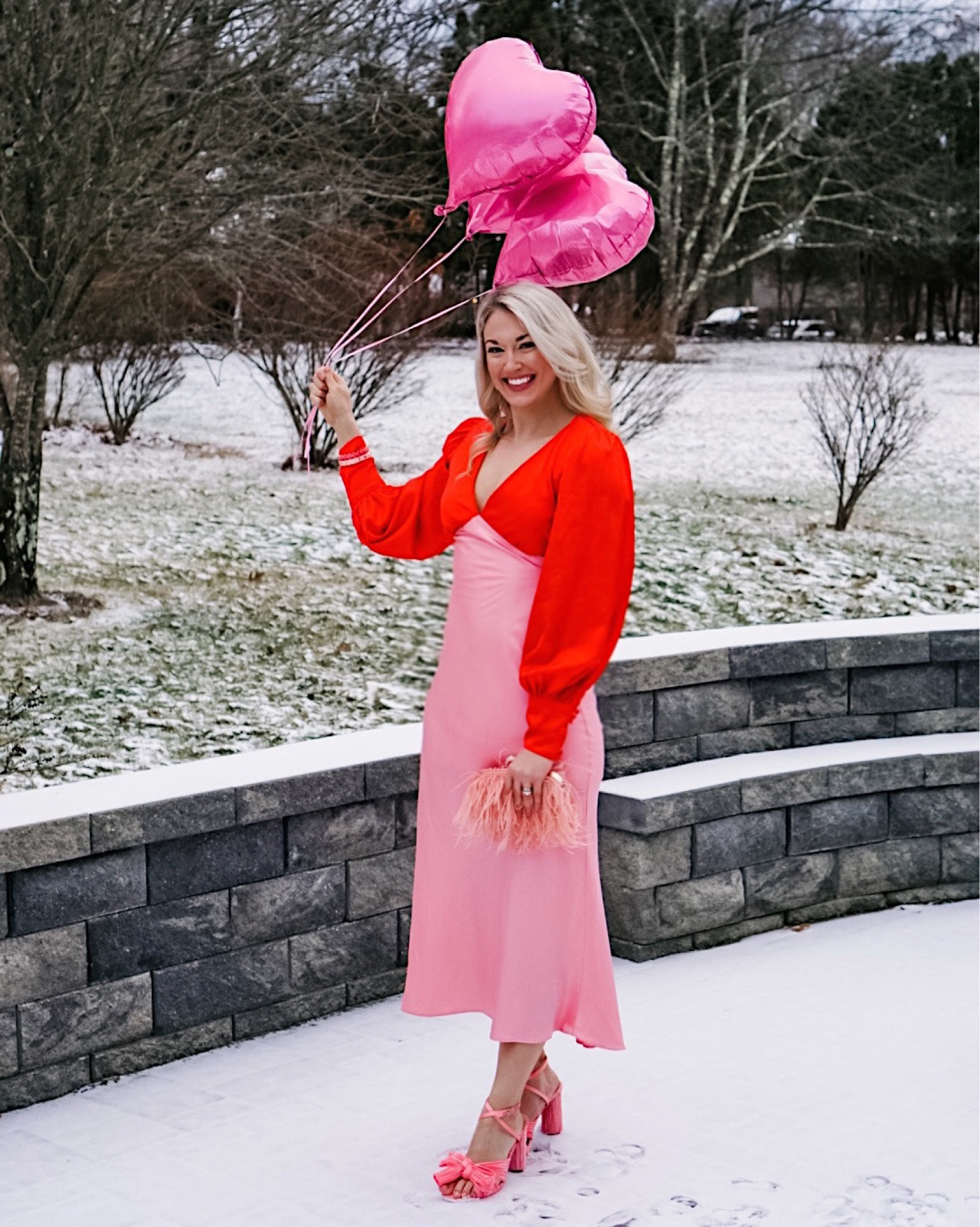 Pink and red Valentine’s Day date night dress, Amazon bow heels, feather clutch 

#LTKSeasonal #LTKunder100 #LTKFind
