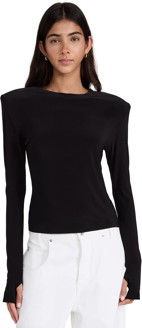 Norma Kamali Womens Shoulder Pad Long Sleeve Crew Top | Amazon (CA)