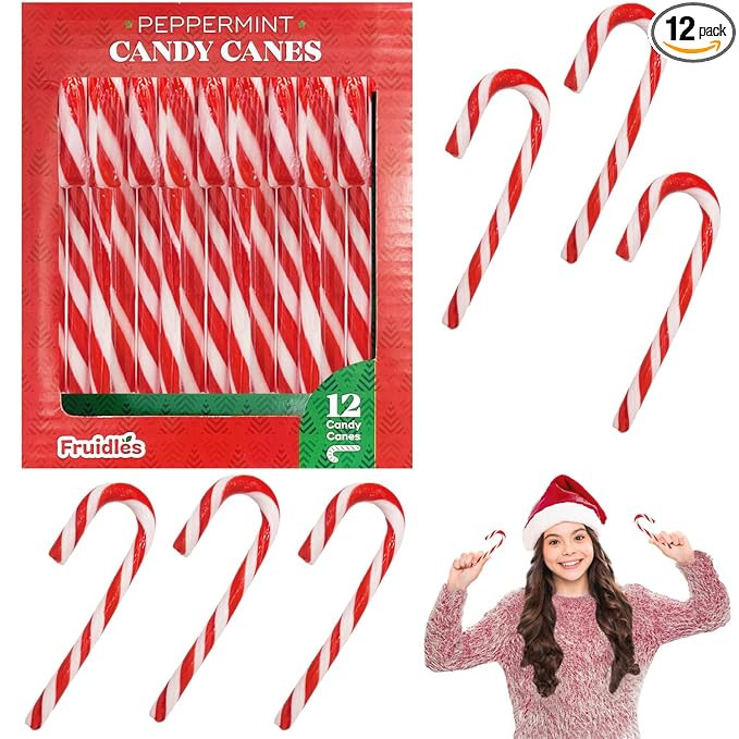 Fruidles Christmas Candy Canes Suckers, Peppermint Flavor, Individually Wrapped (12-Pack) | Amazon (US)