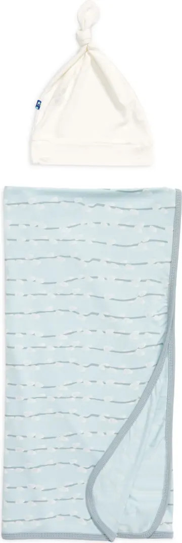 Spring Sky Pussy Willows Knotted Cap & Swaddle Blanket Set | Nordstrom