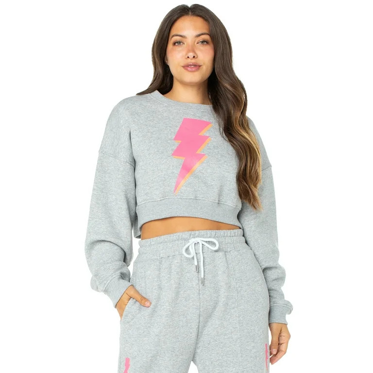 Celebrity Pink Juniors Cropped Sweatshirt w/Lightening Bolt Print, Sizes XS-XXXL | Walmart (US)