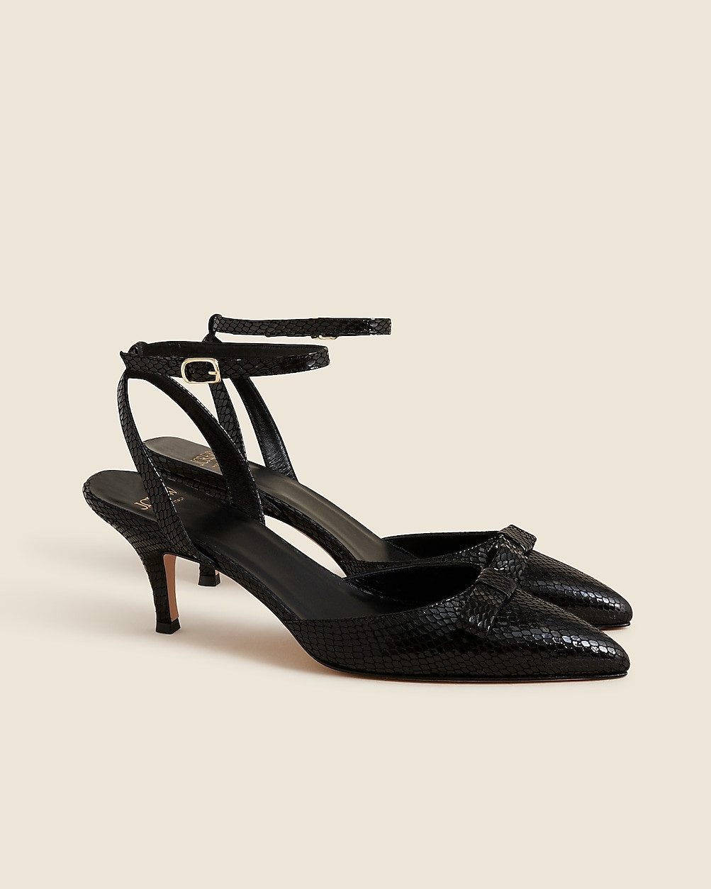 Made-in-Italy Colette bow pumps in snake-embossed leather | J. Crew US