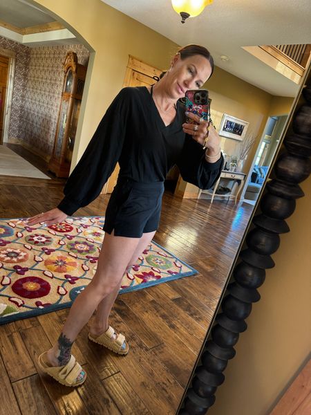 The softest shirt! I had to buy in multiple colors! Plus these shorts are perfect for the warmer months ahead. Wearing size small in shirt and shorts. Size 7.5 in Prada sandals. 

#LTKFitness #LTKSeasonal #LTKOver40