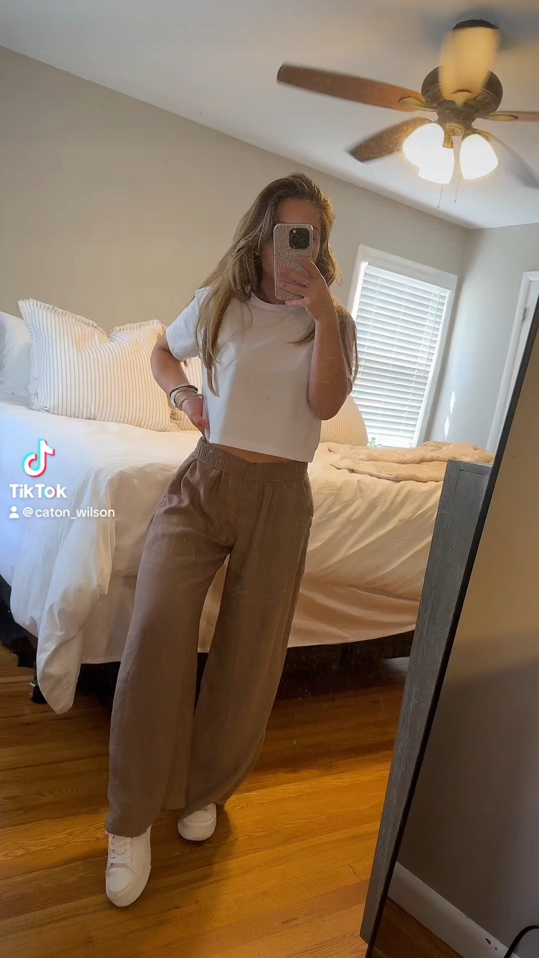 What I wore to work today. Outfit of the day. 
Height 5’0 
Weight - 104 pounds 
Pants- Abercrombie & fitch size XS shirt crinkle textured pull on pant 
Shirt- size small 