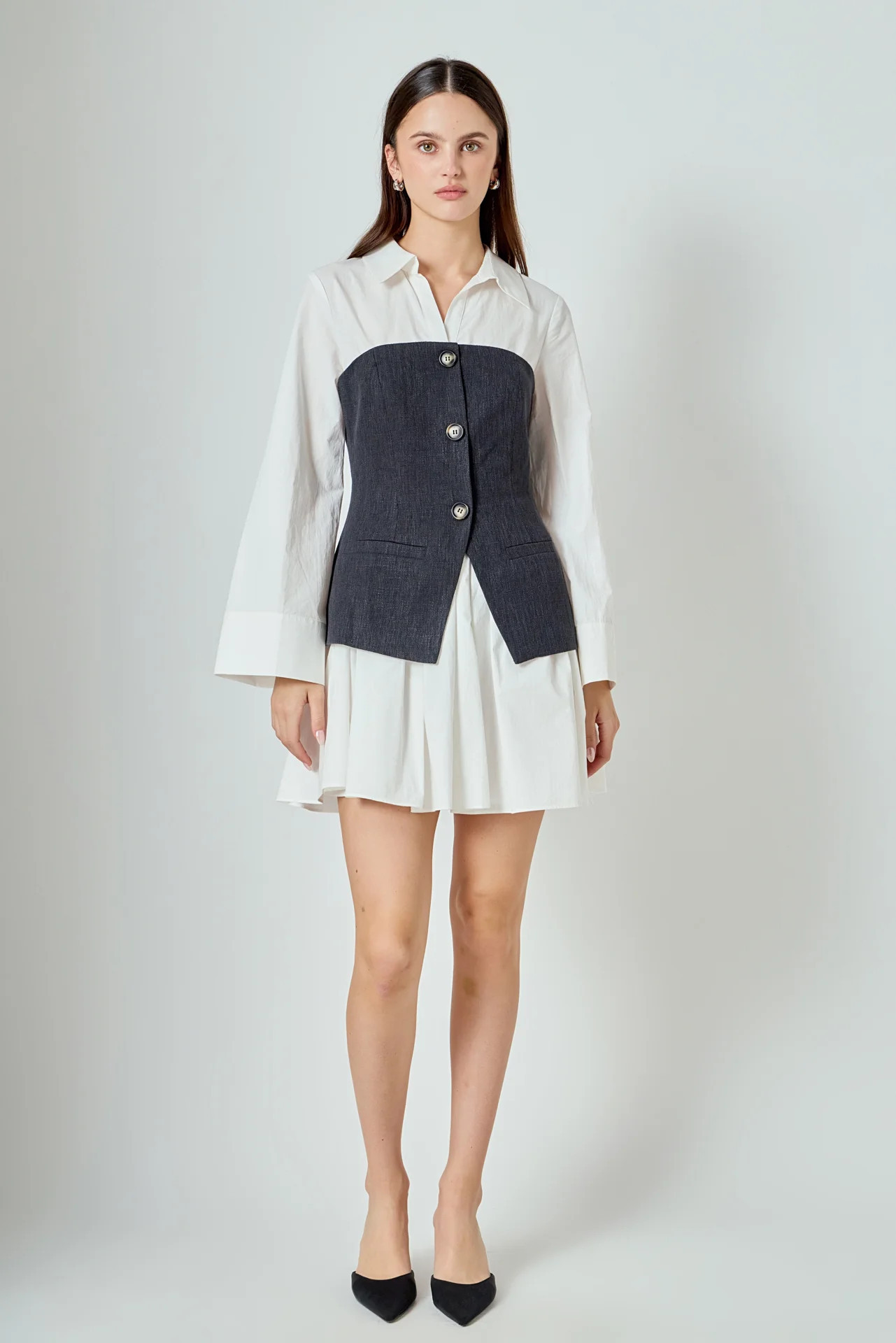Mixed Media Tweed Poplin Mini Dress | Endless Rose