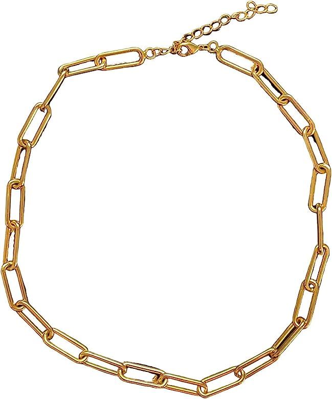 Gold Chain Necklace for Women 14kt Gold Plated Trendy Choker Link Chain Necklace Perfect for Laye... | Amazon (US)