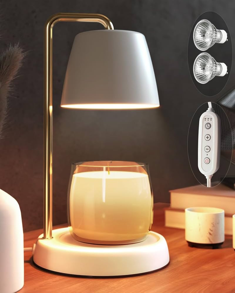 White and Gold Candle Warmer Lamp with Timer and Dimmer - Electric Candle Lamp Warmer for Jar Can... | Amazon (US)