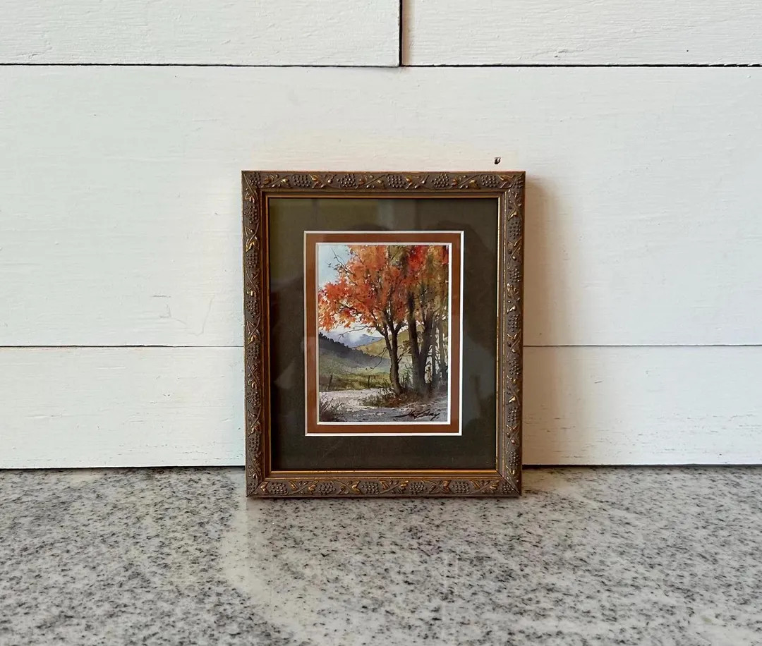 Vintage Autumn Landscape Print in Ornate Gold Wood Frame, Rustic Fall Decor, Nature Wall Art, Cot... | Etsy (US)