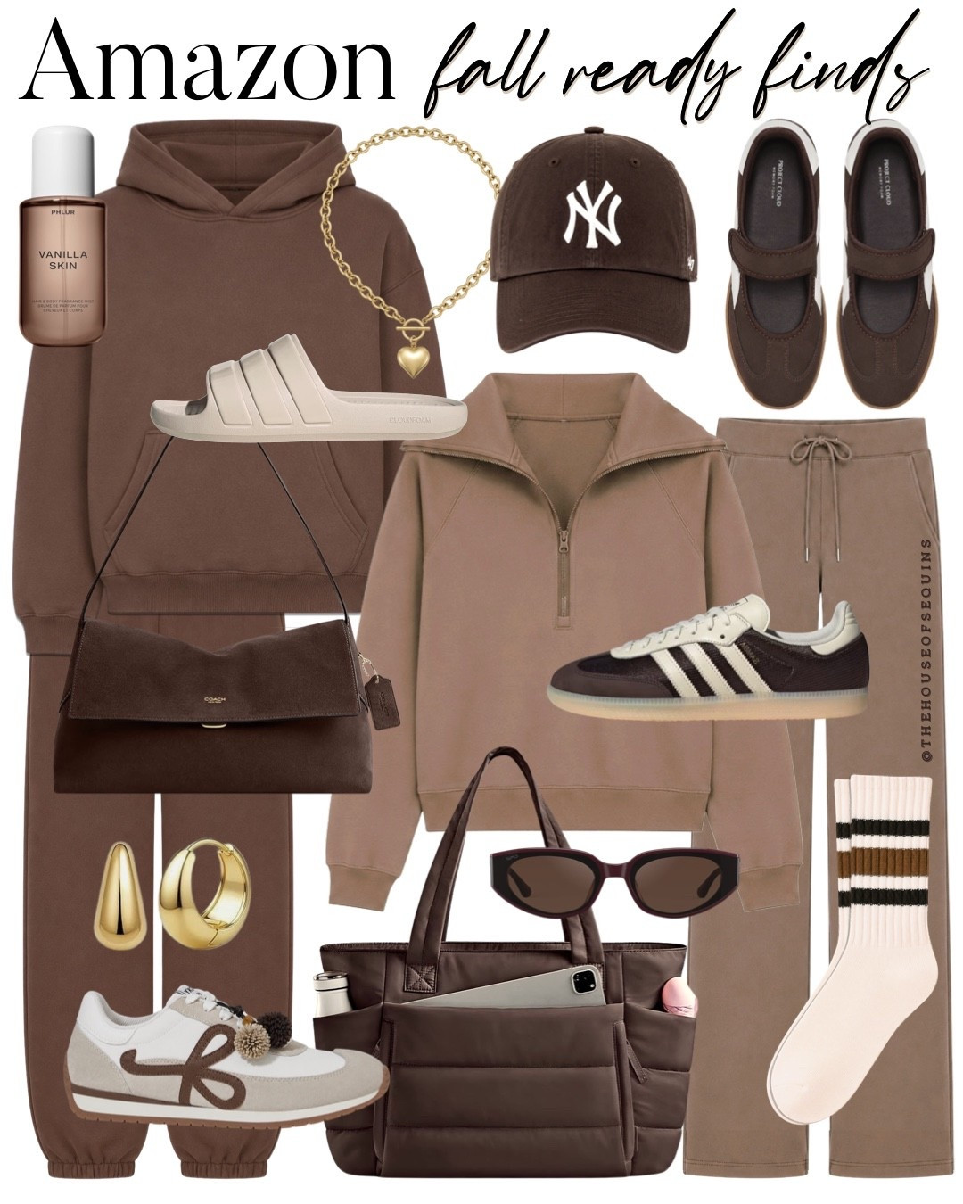 Shop Amazon fall outfit finds! Matching set, chocolate brown outfit, travel outfit, loungewear, Athletics athleisure wear, Spanx AirEssentials look for less, Coach bag, suede bag, varsity socks, adidas samba, adidas slides, gym bag, nylon tote bag and more!

#LTKActive #LTKSaleAlert 

Comment SHOP below to receive a DM with the link to this post on my LTK ⬇ https://liketk.it/6jGzV

#LTKtravel
