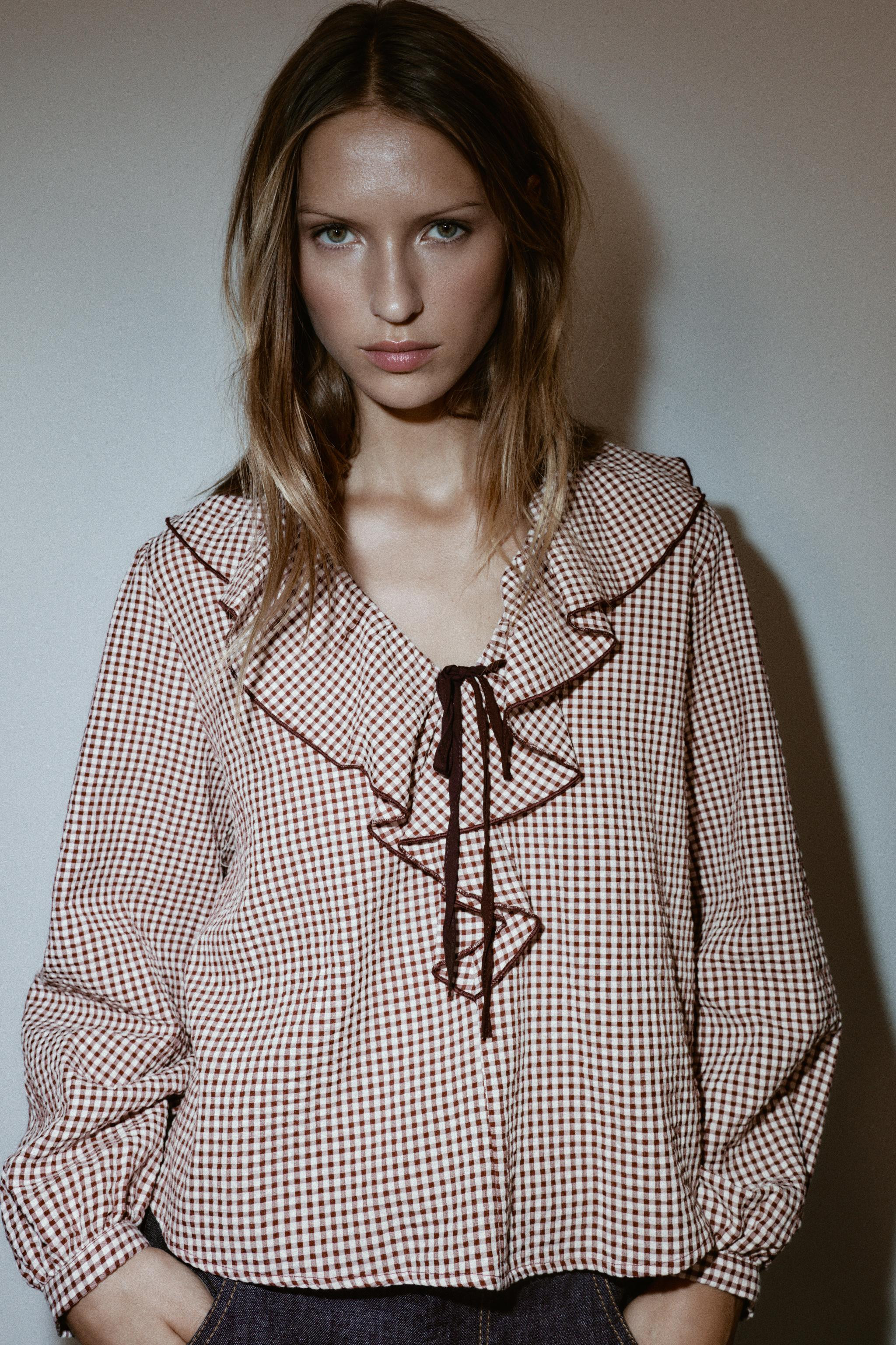 RUFFLED GINGHAM BLOUSE | Zara US