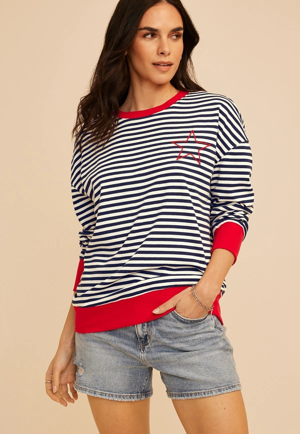 Striped Americana Embroidered Star Sweatshirt | Maurices