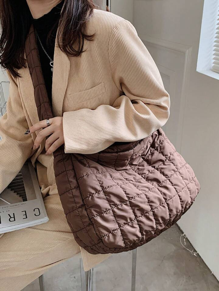 Stitched Large Capacity Shoulder Bag With Pleated Detail | SHEIN