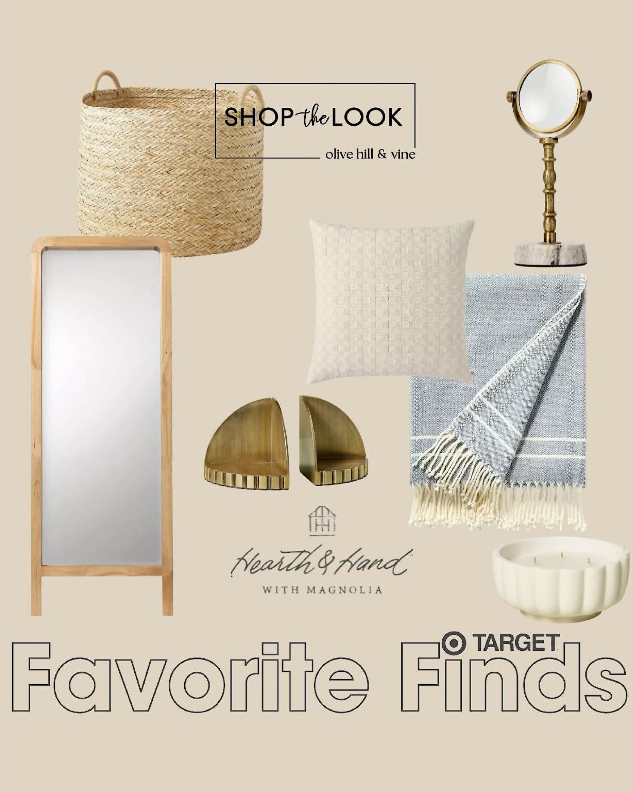 We’re all about timeless details with a modern touch. This Hearth & Hand with Magnolia collection has our favorite finds—checkerboard textured pillows, a braided grass storage basket, a wood-framed full-body mirror, a striped throw, a scalloped jar candle, and antique brass bookends. 

#LTKFamily #LTKHome #LTKStyleTip