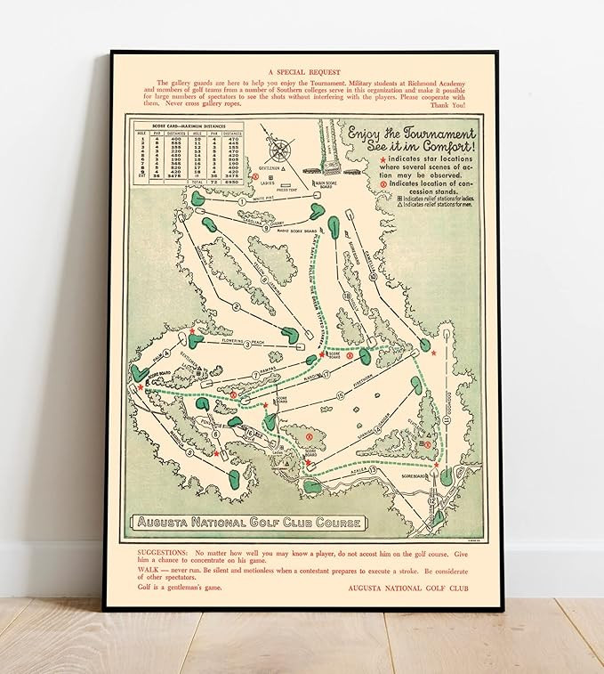 Historic Pictoric Augusta National Golf Club Course Map 1954 – Vintage Golf Wall Art, Antique G... | Amazon (US)