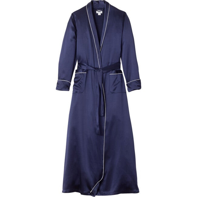 Women's Silk Long Robe, Navy | Maisonette