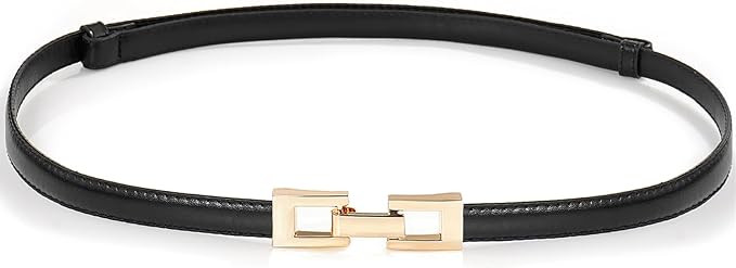 Glamorstar Skinny Belts for Women Thin PU Leather Waist Belt with Gold Buckle for Dresses | Amazon (US)