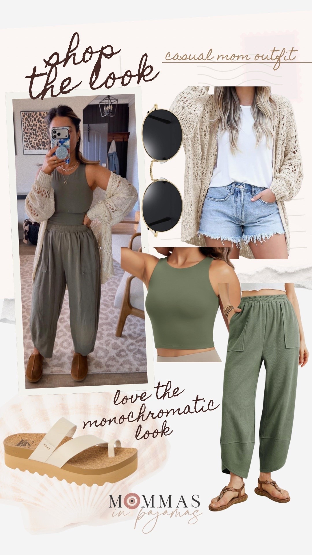I love a good monochromatic moment and this cardigan and pair of neutral sandals is the cutest way to balance out the green. This is the perfect spring outfit that is short girl  approved and comfy, yet stylish for leaving the house. 
Spring outfit inspo, casual spring outfit inspo

#LTKPetite #LTKMidsize #LTKmomlife