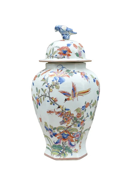 Floral Bird Porcelain Jar | Mintwood Home LLC - mintwoodhome.com