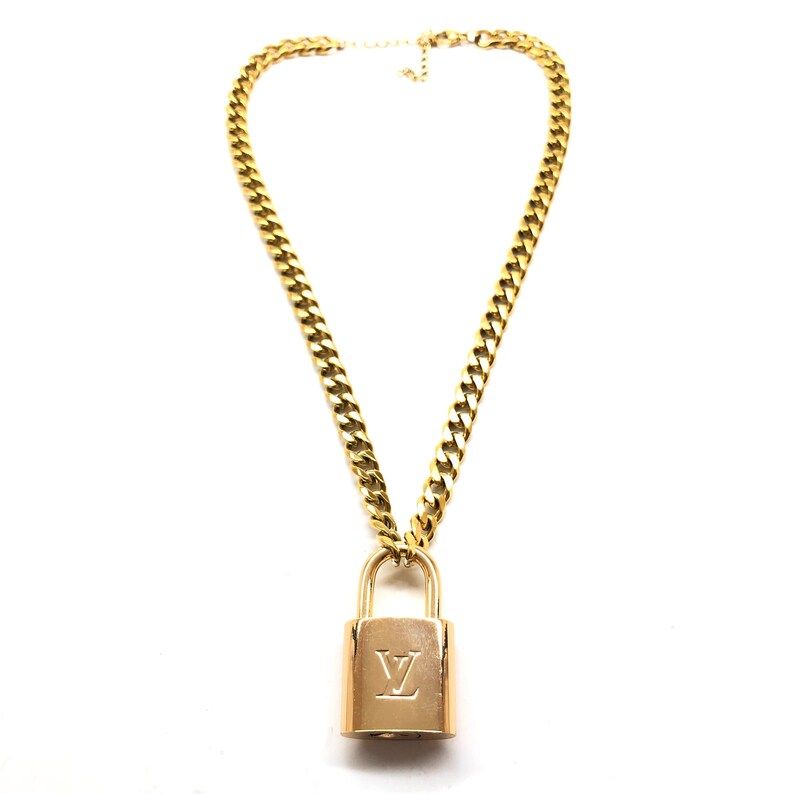Womens Gold Steel Lock Necklace W Logo - Etsy | Etsy (US)