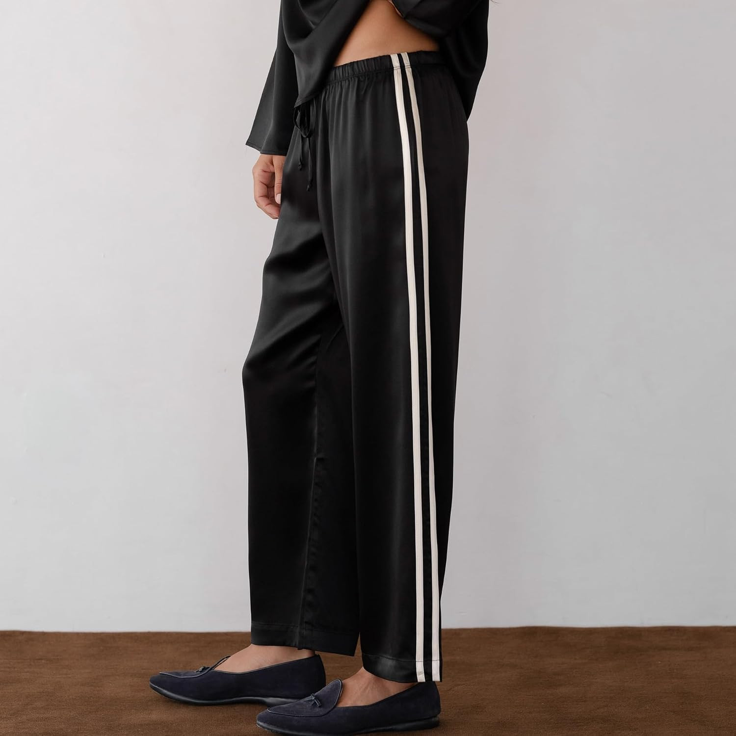 SeeLuNa Satin Striped Pants for Women Wide Leg Trousers with Pockets | Amazon (US)