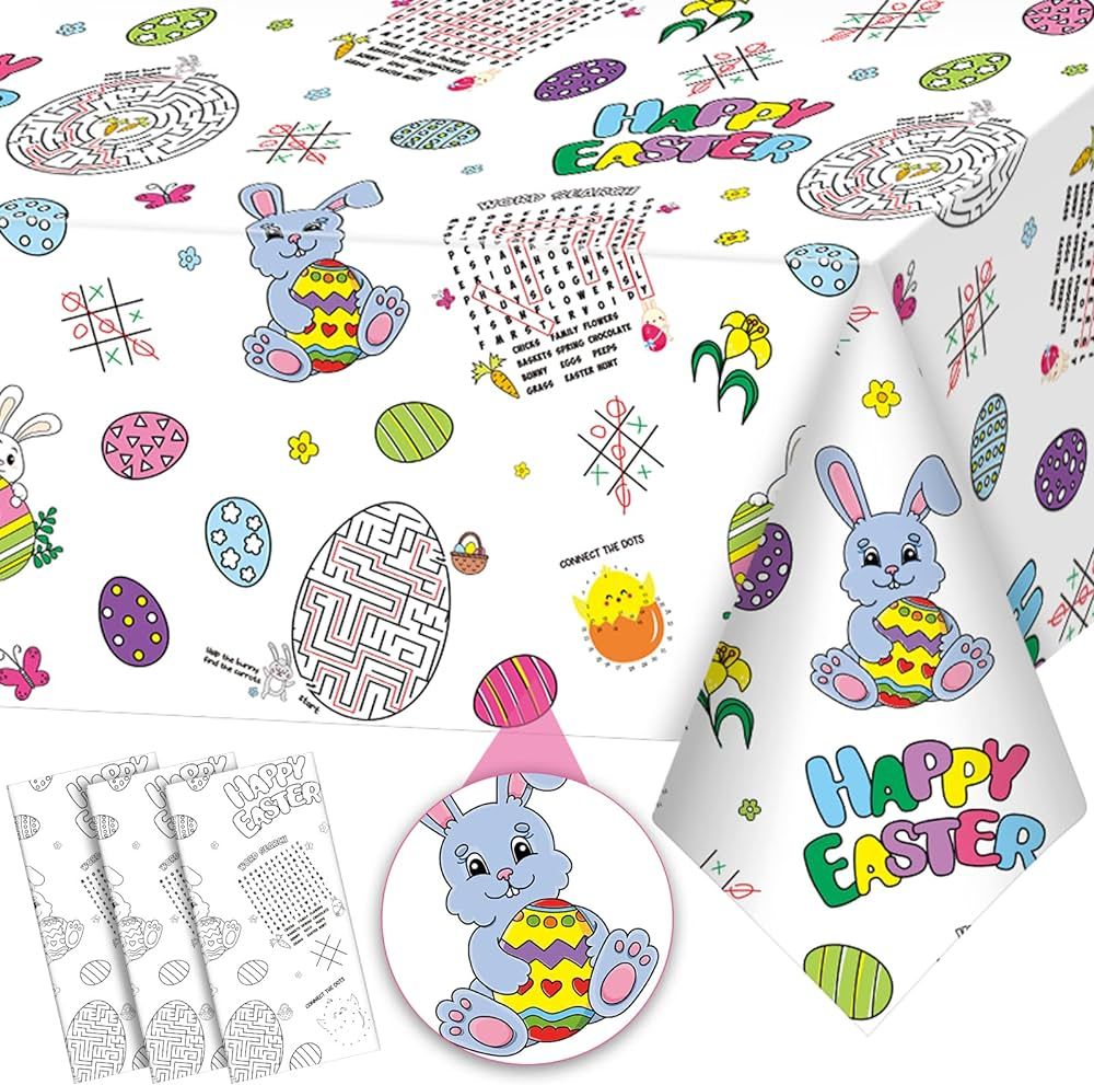 Amazon.com: 3 Pack Easter Coloring Tablecloth for Kids, Happy Easter Bunny Egg Paper Tablecloth, ... | Amazon (US)