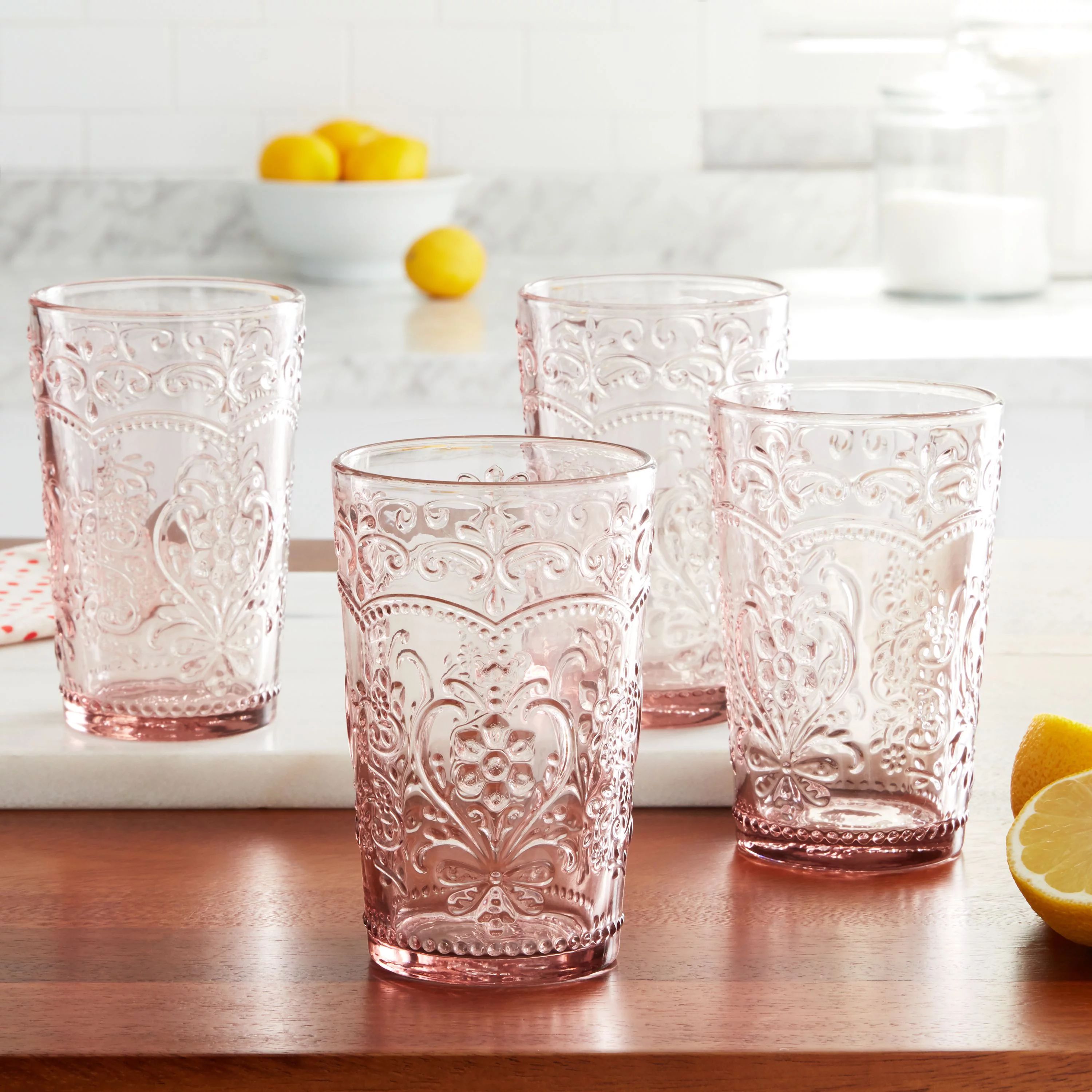 The Pioneer Woman Amelia 15.22-Ounce Rose Glass Tumblers, Set of 4 - Walmart.com | Walmart (US)