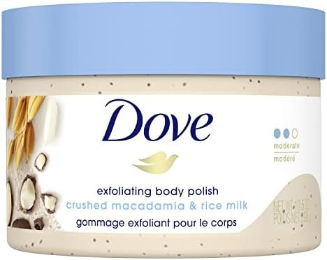 Dove Exfoliating Body Polish Scrub Reveals Visibly Smoother Skin Macadamia and Rice Milk Body Scr... | Amazon (US)