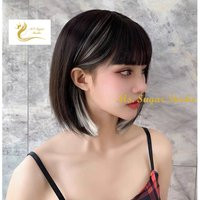 Black Short Straight Blonde Ear-Dyeing Bob Wig With Bangs/ Wig/ Two Layers Heat Resistant Wig With B | Etsy (US)