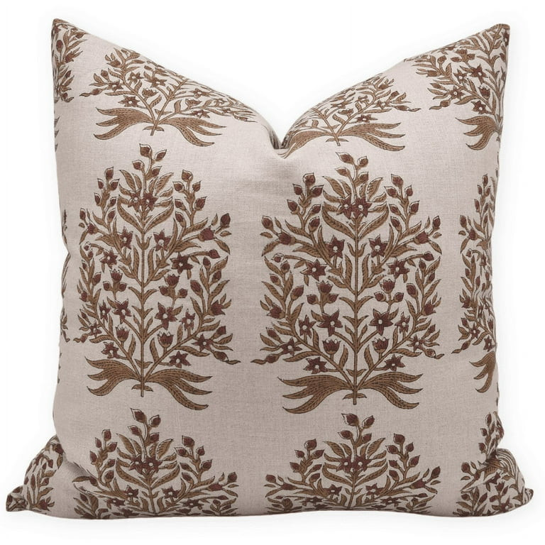 Fabdivine Block Print Throw Pillow Cover, 16x16 Inch Pure Linen Vintage Cushion Cover, Floral Pri... | Walmart (US)