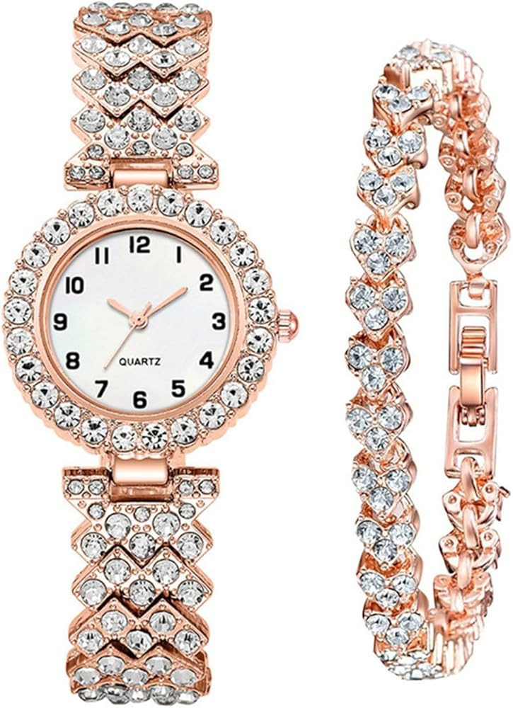 Women Diamond Watchs Luxury Fashion Ladies Bangle Bracelet Set Wrist Watch Female Dress Watch | Amazon (US)