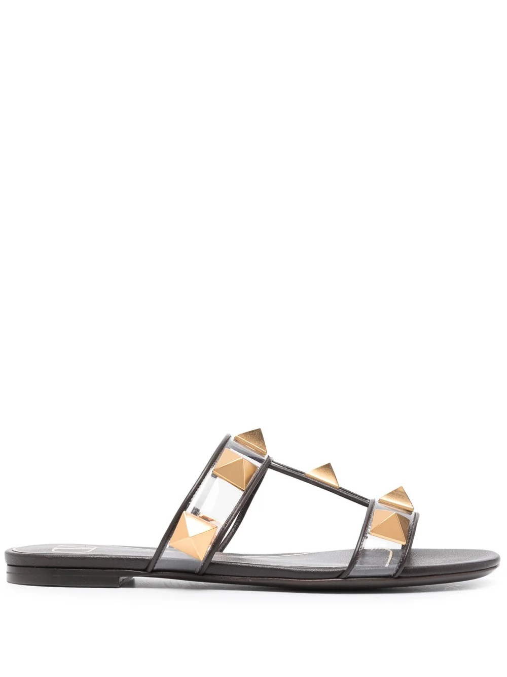 Valentino Garavani Women's Roman Stud Slide in Tran/Ebano | Size 36 | 2W0S0BU9CWS | LOZURI