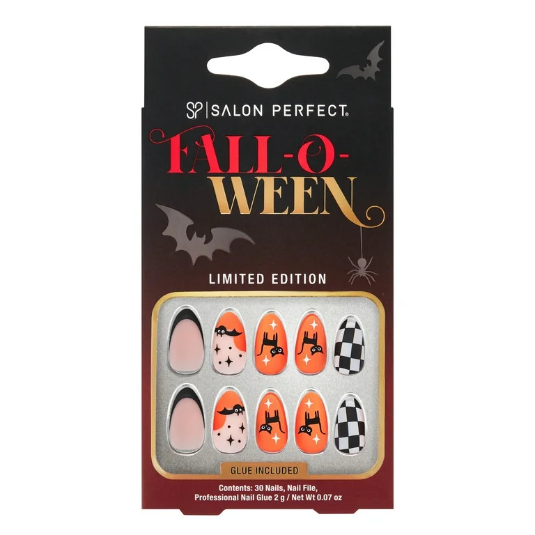 Salon Perfect Falloween Press On Nails, 329 Matte Checkered Cat, File & Glue Included, 30 Nails | Walmart (US)