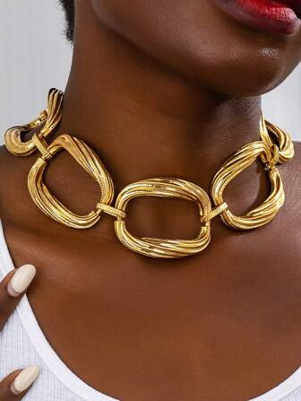 1 Pc Golden Color Metal Chunky Cuff Choker Necklace , Chunky Jewelry For Women | SHEIN USA | SHEIN