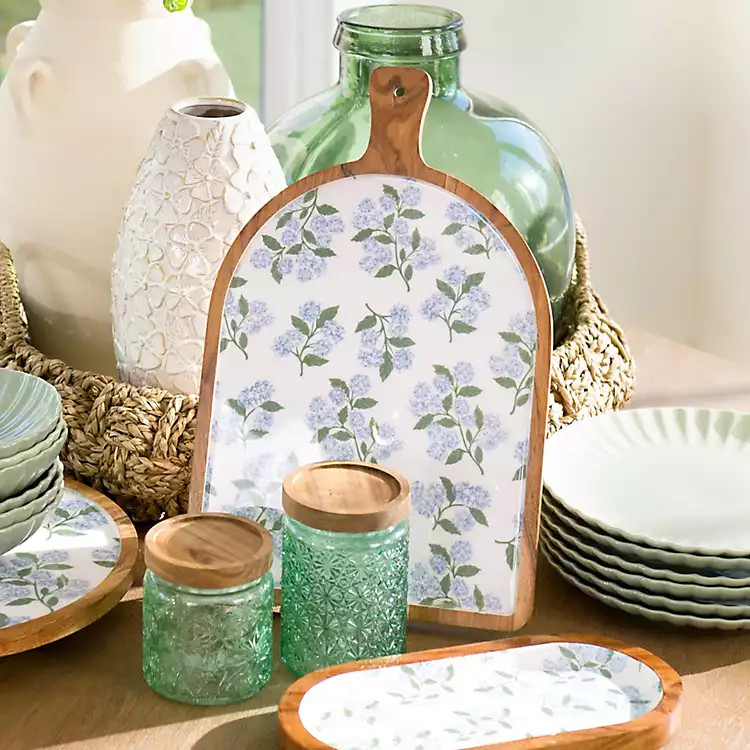 New! Natural Wood Hydrangea Print Serving Board | Kirklands