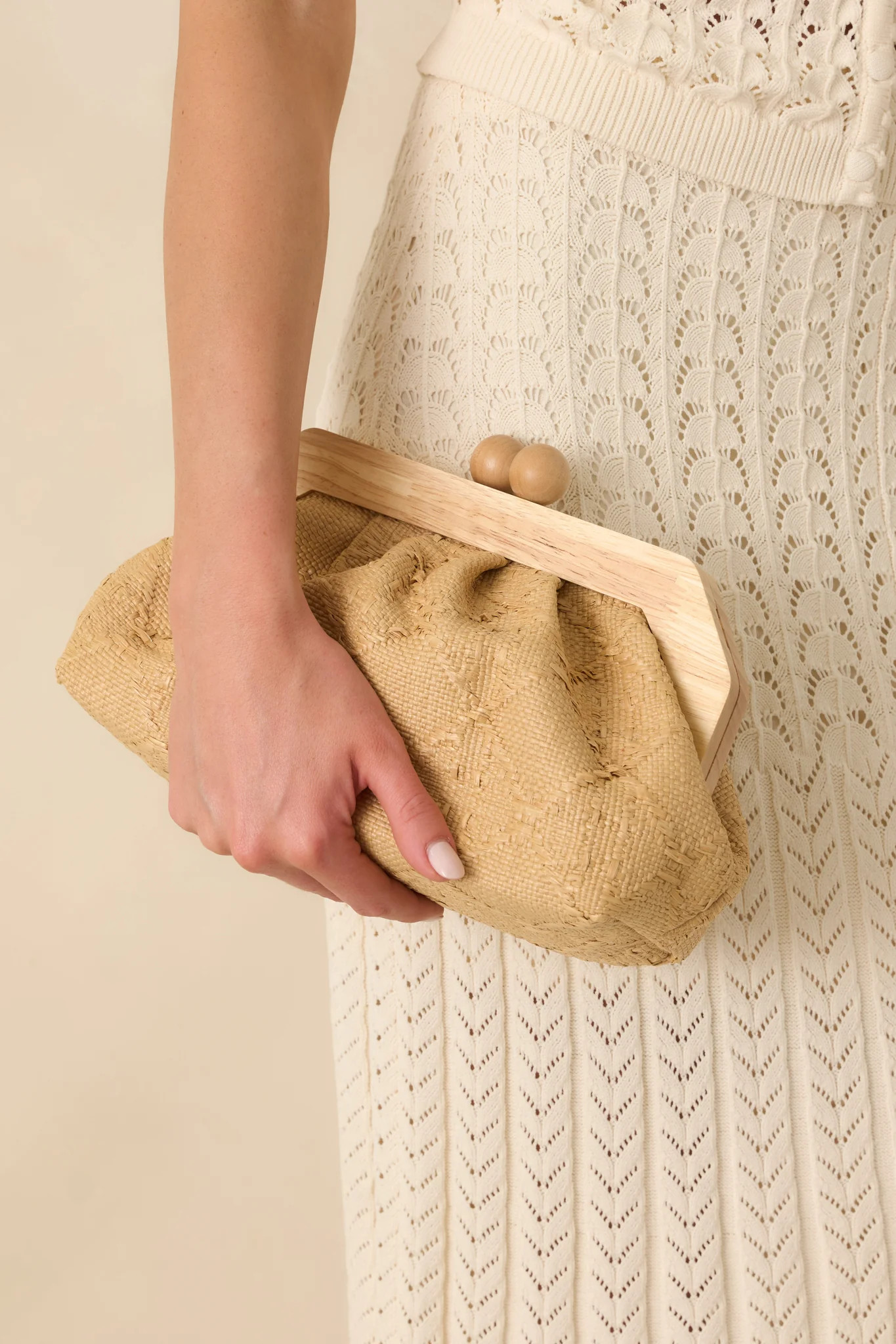 Held Close Natural Textured Woven Clutch | Red Dress