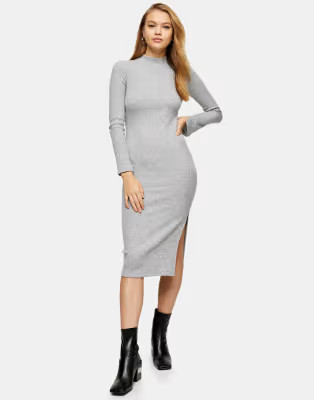 Topshop wrapped rib midi dress in gray | ASOS | ASOS (Global)