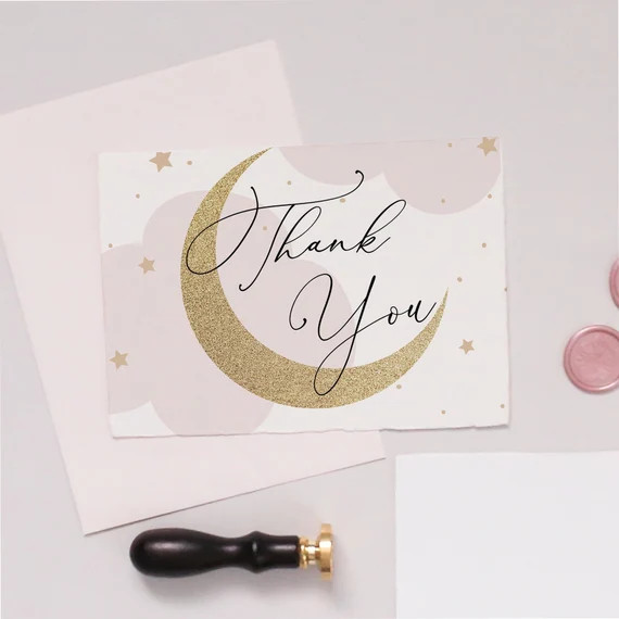 Pink Over the Moon Thank You, Folded and Flat, Twinkle Little Star, Printable Template, INSTANT D... | Etsy (US)