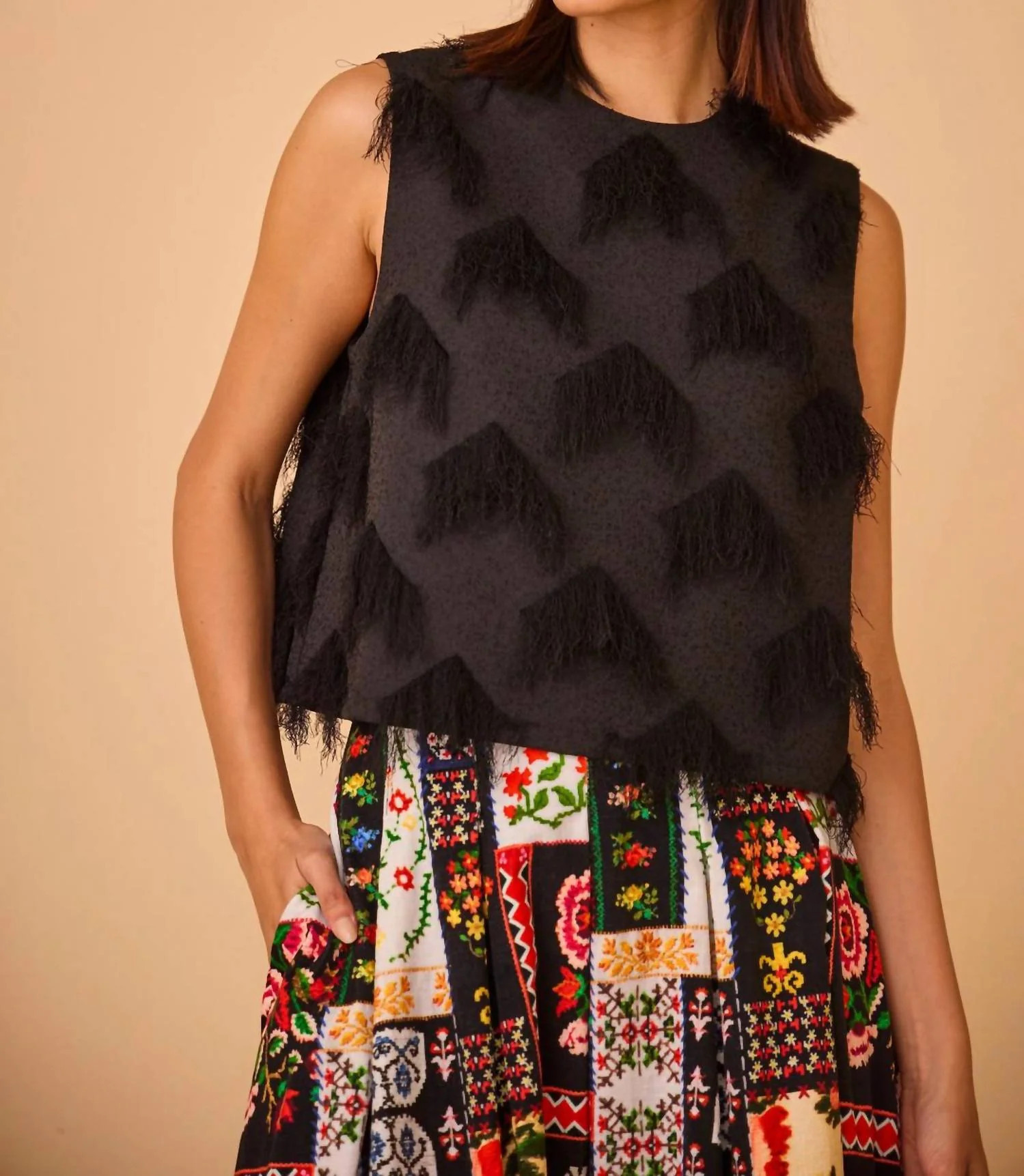 Manning Top In Black Fringe | Shop Simon