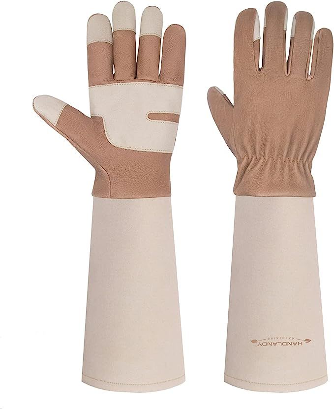 HANDLANDY Long Gardening Gloves for Men & Women, Thorn Proof Rose Pruning Gloves Leather Gauntlet... | Amazon (US)