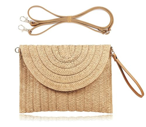 COOKOOKY Straw Clutch Handbag Summer Beach Straw Purse for Women woven Envelope Bag (Light brown bag) | Amazon (US)