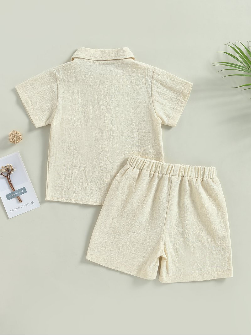 Toddler Boys Cotton Linen Shorts Outfits Button Up Short Sleeve Shirts Solid Color Baby Boy Summe... | Walmart (US)