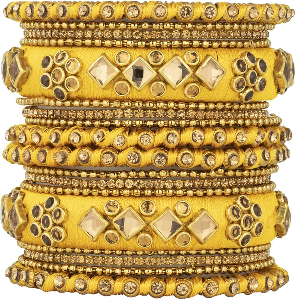 Aheli Ethnic Handmade Silk Thread Faux Stone Studded Bangle Set Bracelet Chudha Indian Wedding Fe... | Amazon (US)