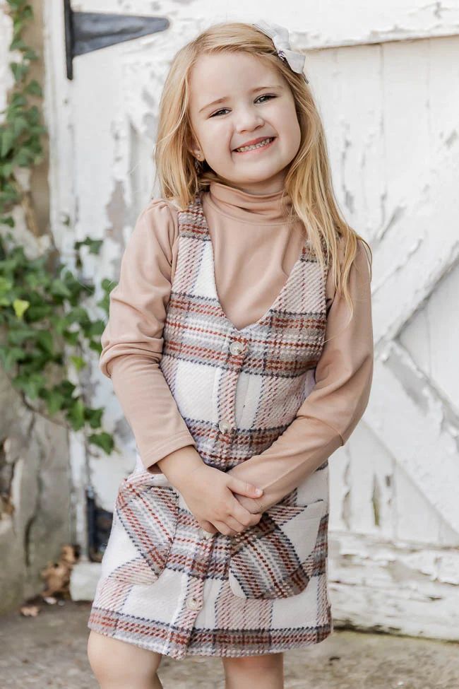 Wasting Minutes Kids Woven Plaid Jumper | Pink Lily