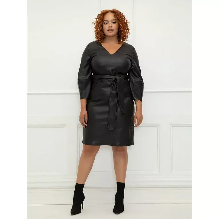 Plus size faux leather dress with sleeves 2025