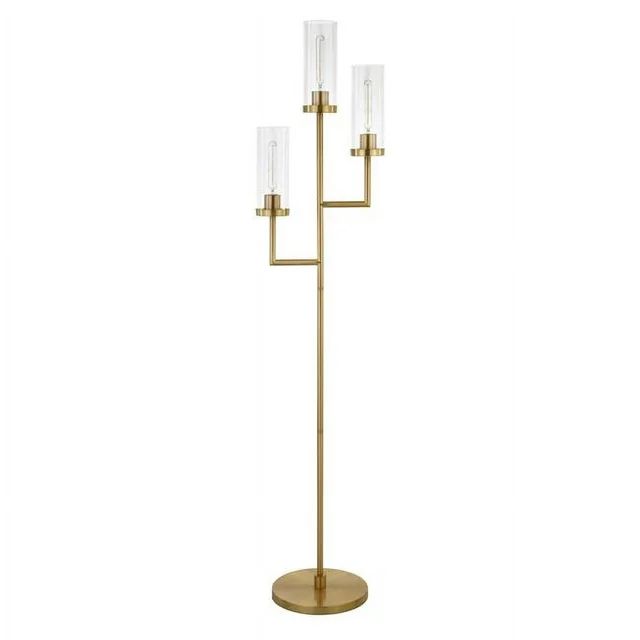 HomeRoots  69 in. Three Light Torchiere Floor Lamp with Clear Transparent Glass Drum Shade, Brass | Walmart (US)
