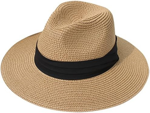 Lanzom Women Wide Brim Straw Panama Roll up Hat Fedora Beach Sun Hat UPF50+ | Amazon (US)